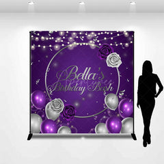 Aperturee - Aperturee Purple Balloons Rose Custom Name Birthday Backdrop