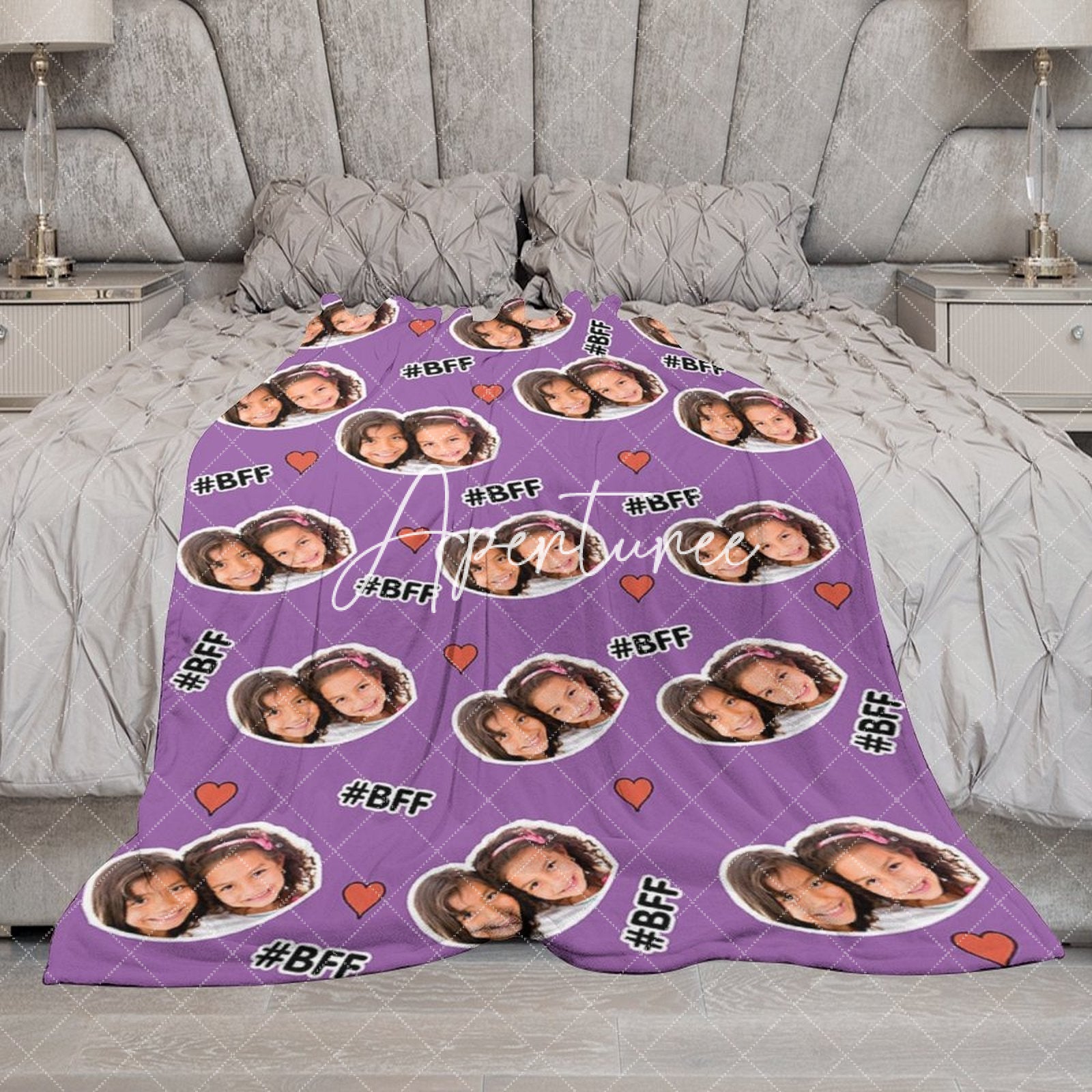 Aperturee - Aperturee Purple Best Friend Forever Tag Custom Photo Blanket
