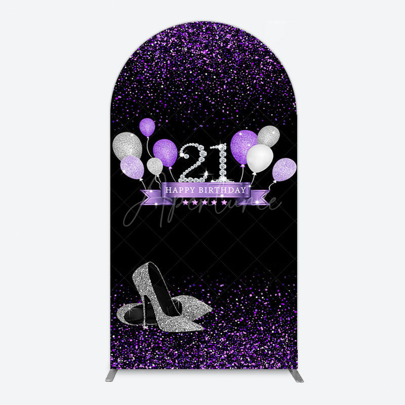 Aperturee - Aperturee Purple Black Heel Balloons Birthday Arch Backdrop