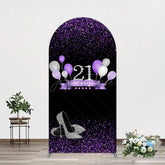 Aperturee - Aperturee Purple Black Heel Balloons Birthday Arch Backdrop