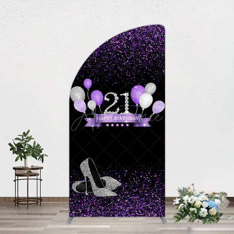Aperturee - Aperturee Purple Black Heel Balloons Birthday Half Moon Arch Backdrop