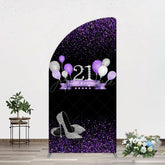 Aperturee - Aperturee Purple Black Heel Balloons Birthday Half Moon Arch Backdrop