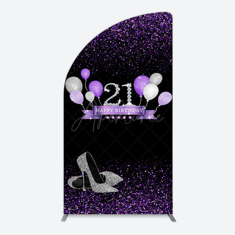 Aperturee - Aperturee Purple Black Heel Balloons Birthday Half Moon Arch Backdrop
