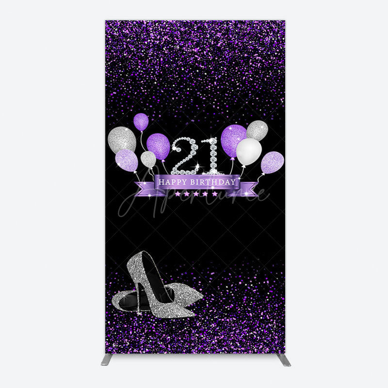 Aperturee - Aperturee Purple Black Heel Balloons Birthday Rectangle Backdrop
