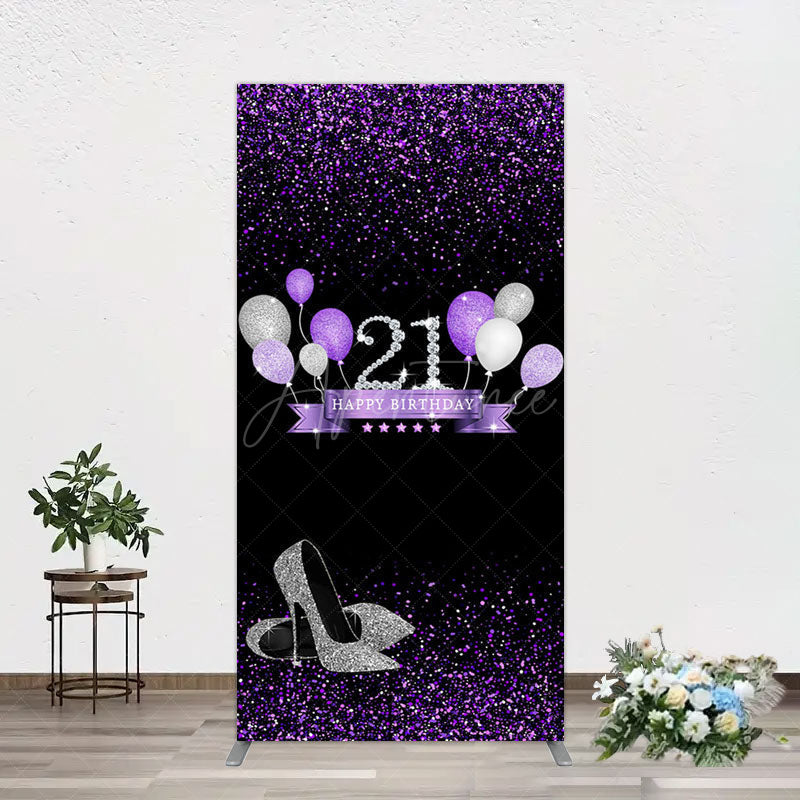 Aperturee - Aperturee Purple Black Heel Balloons Birthday Rectangle Backdrop