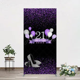Aperturee - Aperturee Purple Black Heel Balloons Birthday Rectangle Backdrop