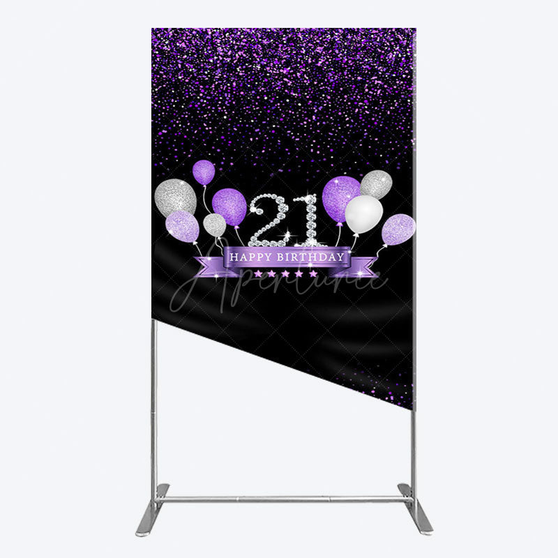 Aperturee - Aperturee Purple Black Heel Balloons Birthday Rectangle Backdrop