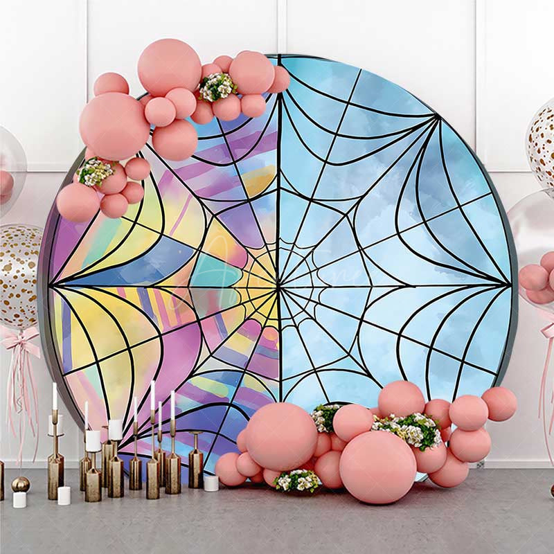 Aperturee Aperturee Purple Blue Spiderweb Girls Birthday Round Backdrop