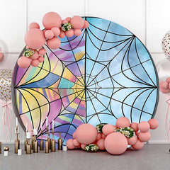 Aperturee Aperturee Purple Blue Spiderweb Girls Birthday Round Backdrop