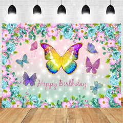 Aperturee - Aperturee Purple Butterfly and Floral Birthday Backdrop Whimsical Garden Vibe for Girl Elegant Sweet Party Photo Prop