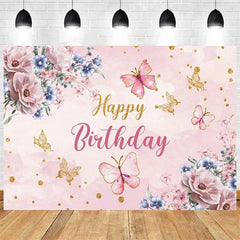 Aperturee - Aperturee Purple Butterfly and Floral Birthday Backdrop Whimsical Garden Vibe for Girl Elegant Sweet Party Photo Prop