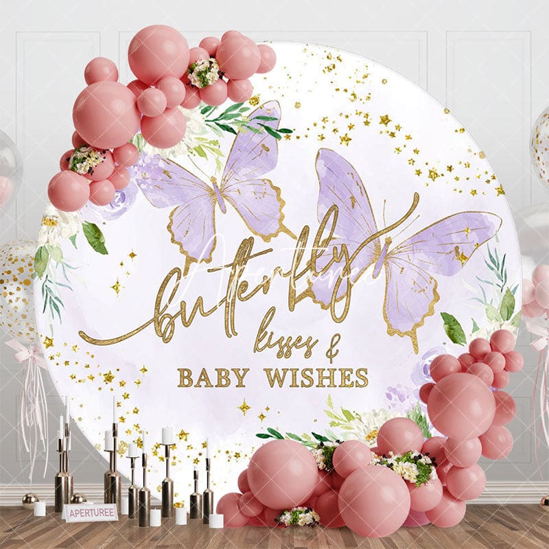 Aperturee - Aperturee Purple Butterfly Glitter Baby Wishes Round Backdrop