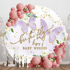 Aperturee - Aperturee Purple Butterfly Glitter Baby Wishes Round Backdrop