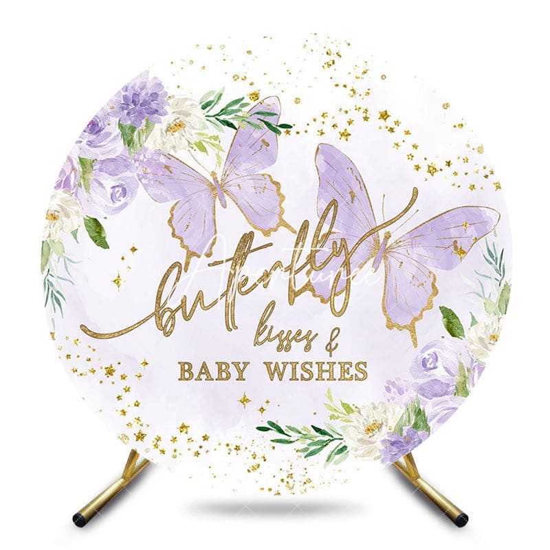Aperturee - Aperturee Purple Butterfly Glitter Baby Wishes Round Backdrop