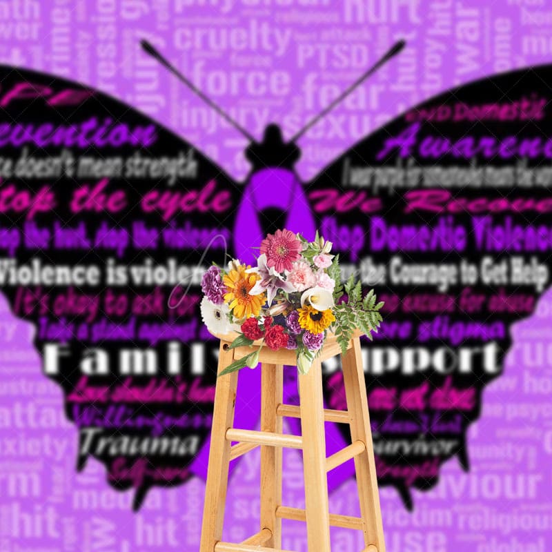 Aperturee - Aperturee Purple Butterfly Stop Domestic Violence Backdrop