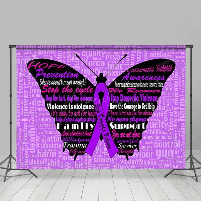 Aperturee - Aperturee Purple Butterfly Stop Domestic Violence Backdrop
