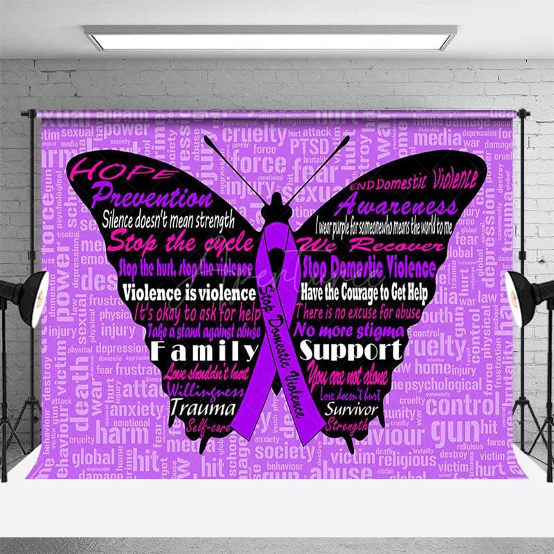 Aperturee - Aperturee Purple Butterfly Stop Domestic Violence Backdrop