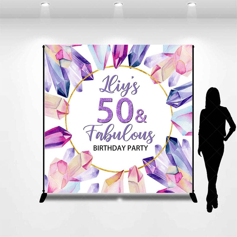 Aperturee - Aperturee Purple Crystal Custom 50 Fabulous Birthday Backdrop