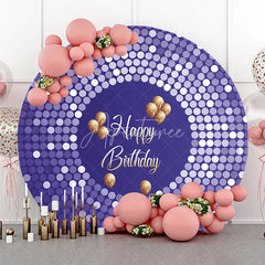 Aperturee - Aperturee Purple Disco Round Backdrop Glittery Sequin Spots Gold Balloons Background Circle Cover for Birthday Party Decoration