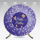 Aperturee - Aperturee Purple Disco Round Backdrop Glittery Sequin Spots Gold Balloons Background Circle Cover for Birthday Party Decoration