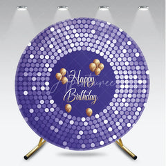 Aperturee - Aperturee Purple Disco Round Backdrop Glittery Sequin Spots Gold Balloons Background Circle Cover for Birthday Party Decoration