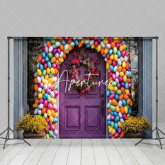 Aperturee - Aperturee Purple Door Color Eggs Arch Wreath Easter Backdrop