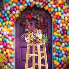 Aperturee - Aperturee Purple Door Color Eggs Arch Wreath Easter Backdrop