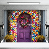 Aperturee - Aperturee Purple Door Color Eggs Arch Wreath Easter Backdrop