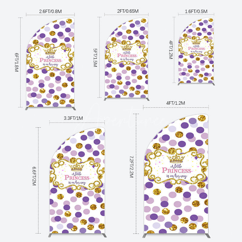 Aperturee - Aperturee Purple Dots Glitter Princess Baby Shower Half Moon Arch Backdrop