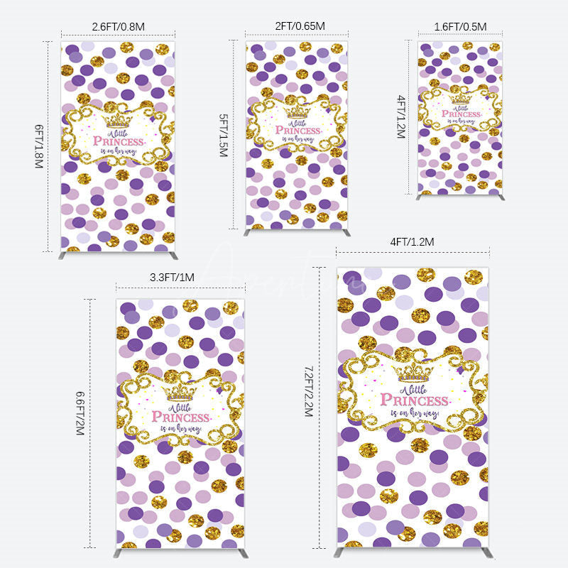Aperturee - Aperturee Purple Dots Glitter Princess Baby Shower Rectangle Backdrop