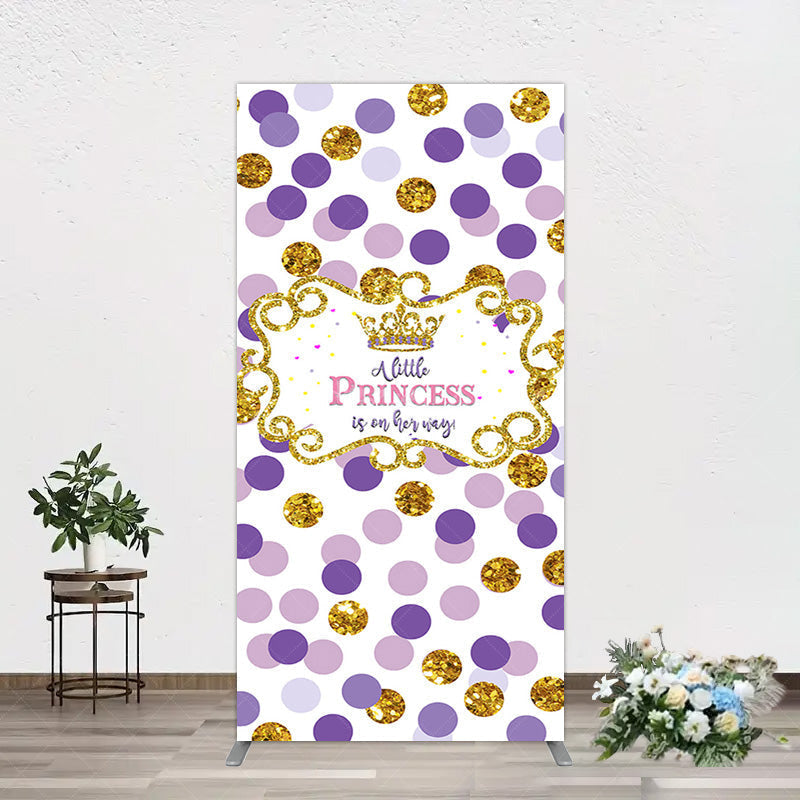 Aperturee - Aperturee Purple Dots Glitter Princess Baby Shower Rectangle Backdrop