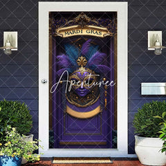 Aperturee - Aperturee Purple Feather Mask Mardi Gras Dance Party Door Cover
