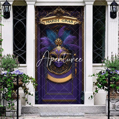 Aperturee - Aperturee Purple Feather Mask Mardi Gras Dance Party Door Cover