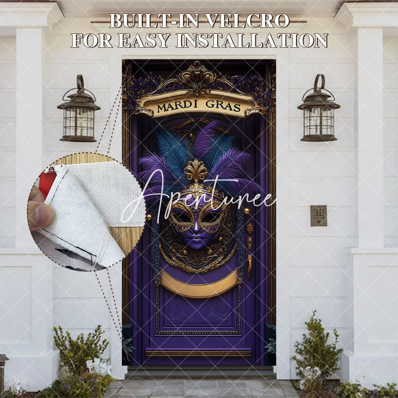 Aperturee - Aperturee Purple Feather Mask Mardi Gras Dance Party Door Cover