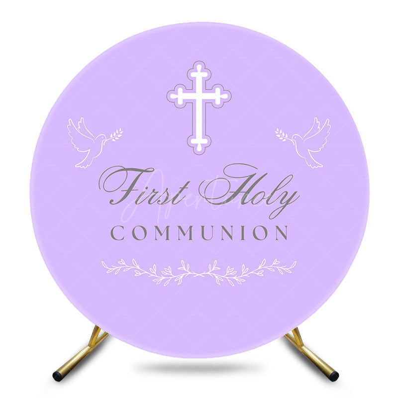 Aperturee - Aperturee Purple First Holy Communion Round Baptism Backdrop