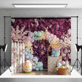 Aperturee - Aperturee Purple Floral Easter Backdrop Spring Garden Balloon Arch Bunny Photography Background Holiday Party Decoration