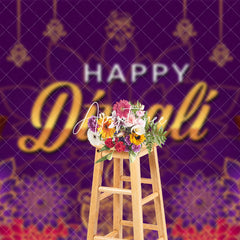 Aperturee - Aperturee Purple Floral Gold Lights Happy Diwali Backdrop