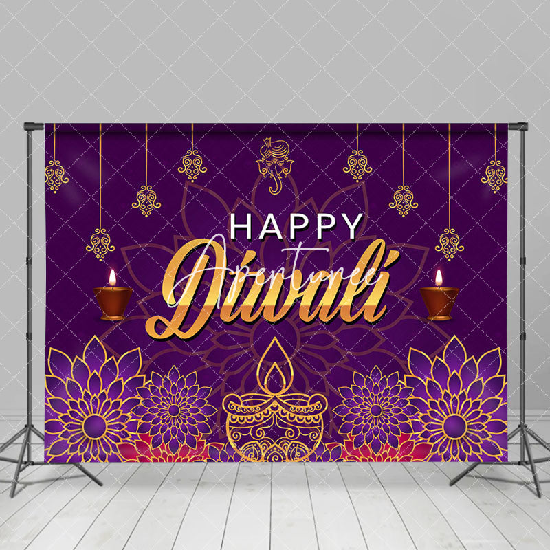 Aperturee - Aperturee Purple Floral Gold Lights Happy Diwali Backdrop