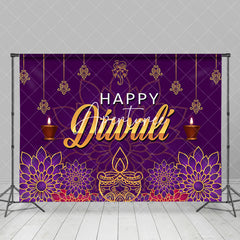 Aperturee - Aperturee Purple Floral Gold Lights Happy Diwali Backdrop