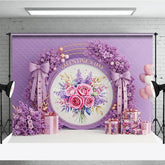 Aperturee - Aperturee Purple Floral Valentine Day Backdrop Rose Flower Wreath Bow Love Background Romantic Photography Banner