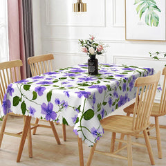 Aperturee - Aperturee Purple Floral Vine Rectangle Tablecloth Spring Garden Blossom Table Cover Elegant Flower Pattern Decor