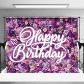 Aperturee - Aperturee Purple Floral Wall Happy Birthday Backdrop Neon Light Style Text Party Decoration