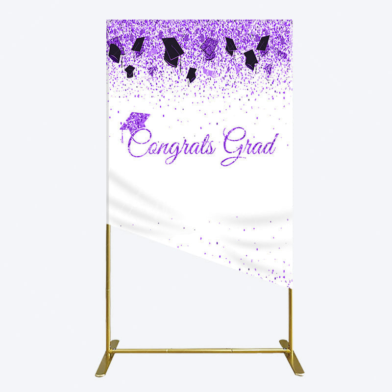 Aperturee - Aperturee Purple Glitter Bachelor Map Congrats Grad Rectangle Backdrop