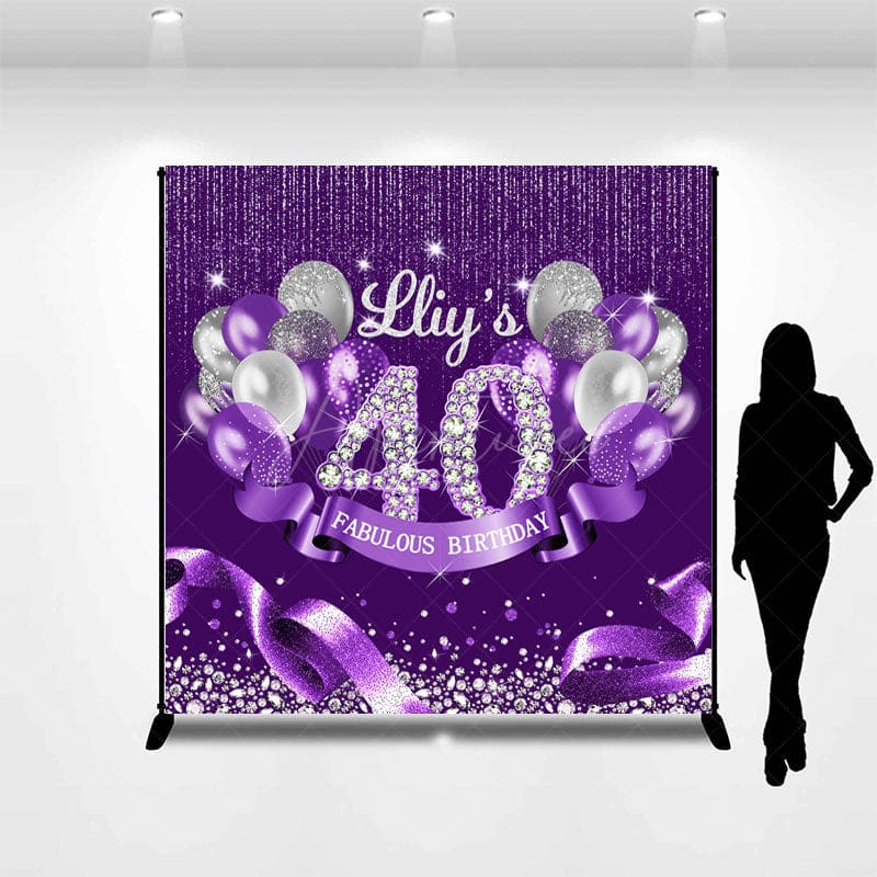 Aperturee - Aperturee Purple Glitter Balloons Custom 40th Birthday Backdrop