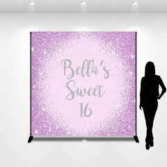 Aperturee - Aperturee Purple Glitter Custom Name Sweet 16 Birthday Backdrop