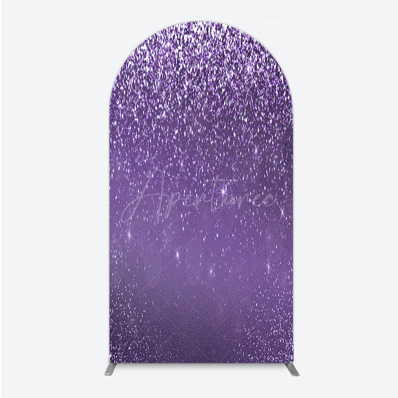 Aperturee - Aperturee Purple Glitter Sparkle Arch Backdrop for Birthday or Wedding Glam Bling Effect Sweet 16 Party Photo Booth