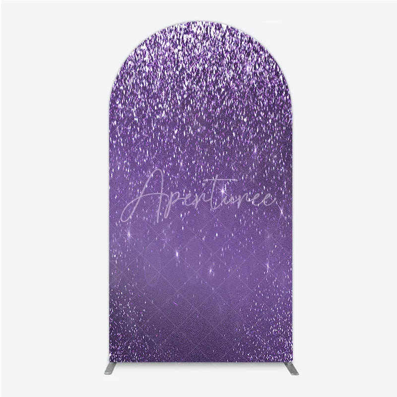 Aperturee - Aperturee Purple Glitter Sparkle Arch Backdrop for Birthday or Wedding Glam Bling Effect Sweet 16 Party Photo Booth