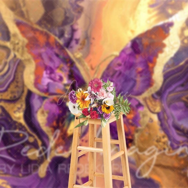 Aperturee - Aperturee Purple Gold Abstract Butterfly Fine Art Photo Backdrop