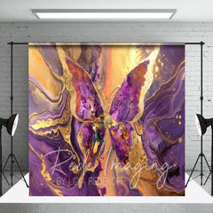 Aperturee - Aperturee Purple Gold Abstract Butterfly Room Set Backdrop