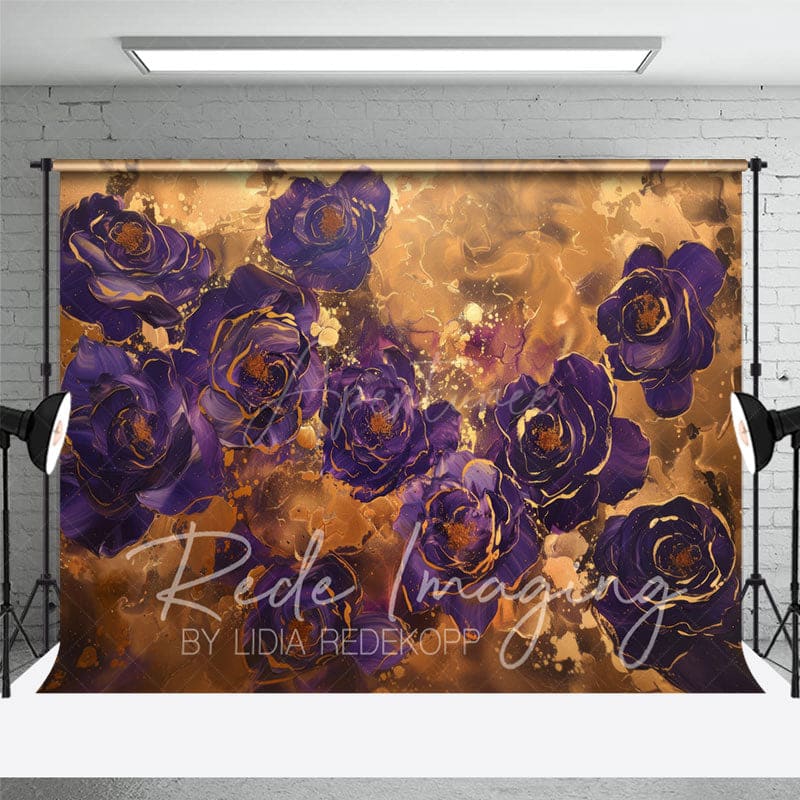 Aperturee - Aperturee Purple Gold Abstract Butterfly Room Set Backdrop